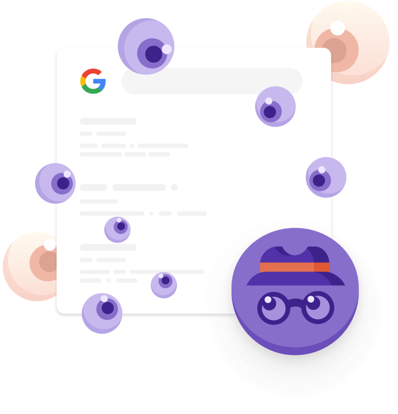 Multiple eyeballs staring at a webpage, along with a hat and glasses