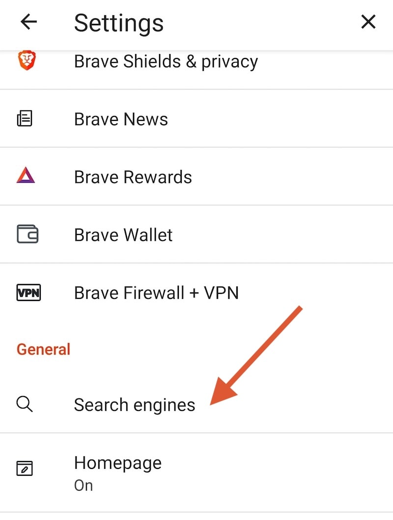 Brave Android settings select