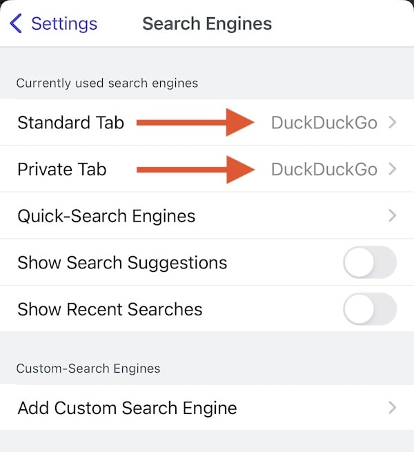 Brave iOS standard tab & private tab