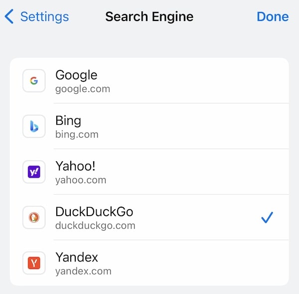 Chrome iOS default search engine