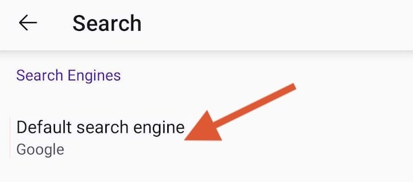 Firefox Android default search engine tap