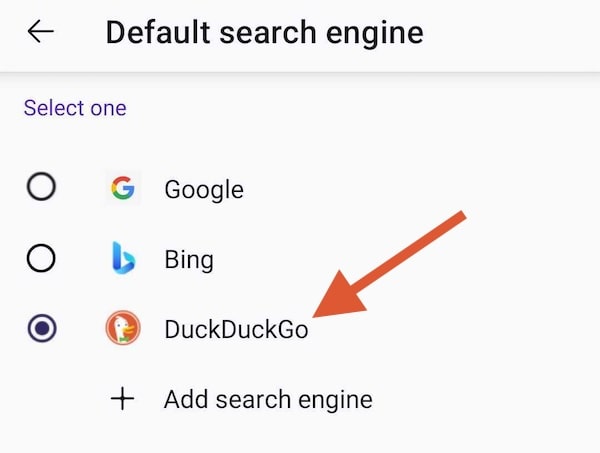 Firefox Android select a search engine