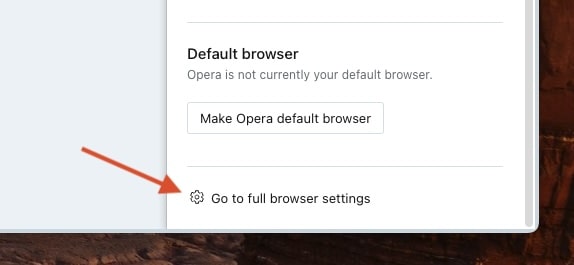Opera Desktop full browser settings