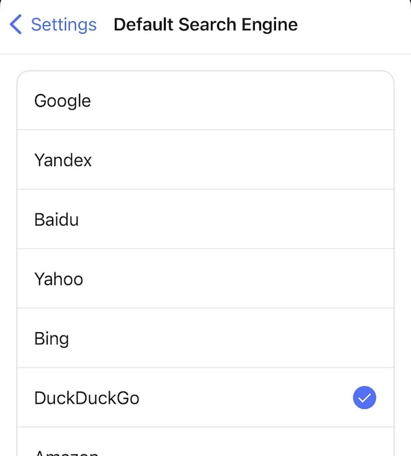 Opera iOS select a default search engine