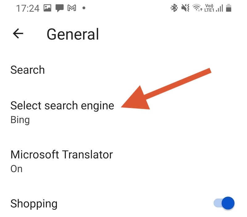 Microsoft Edge Android settings